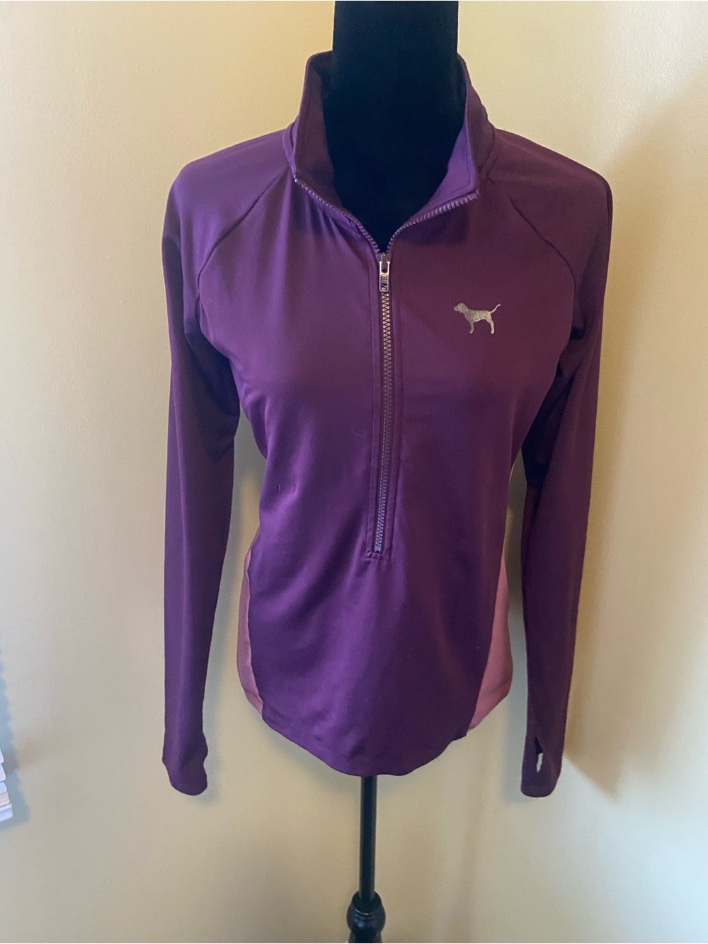 PINK Victoria's Secret Purple Half-Zip Pullover with Light Pink Panels